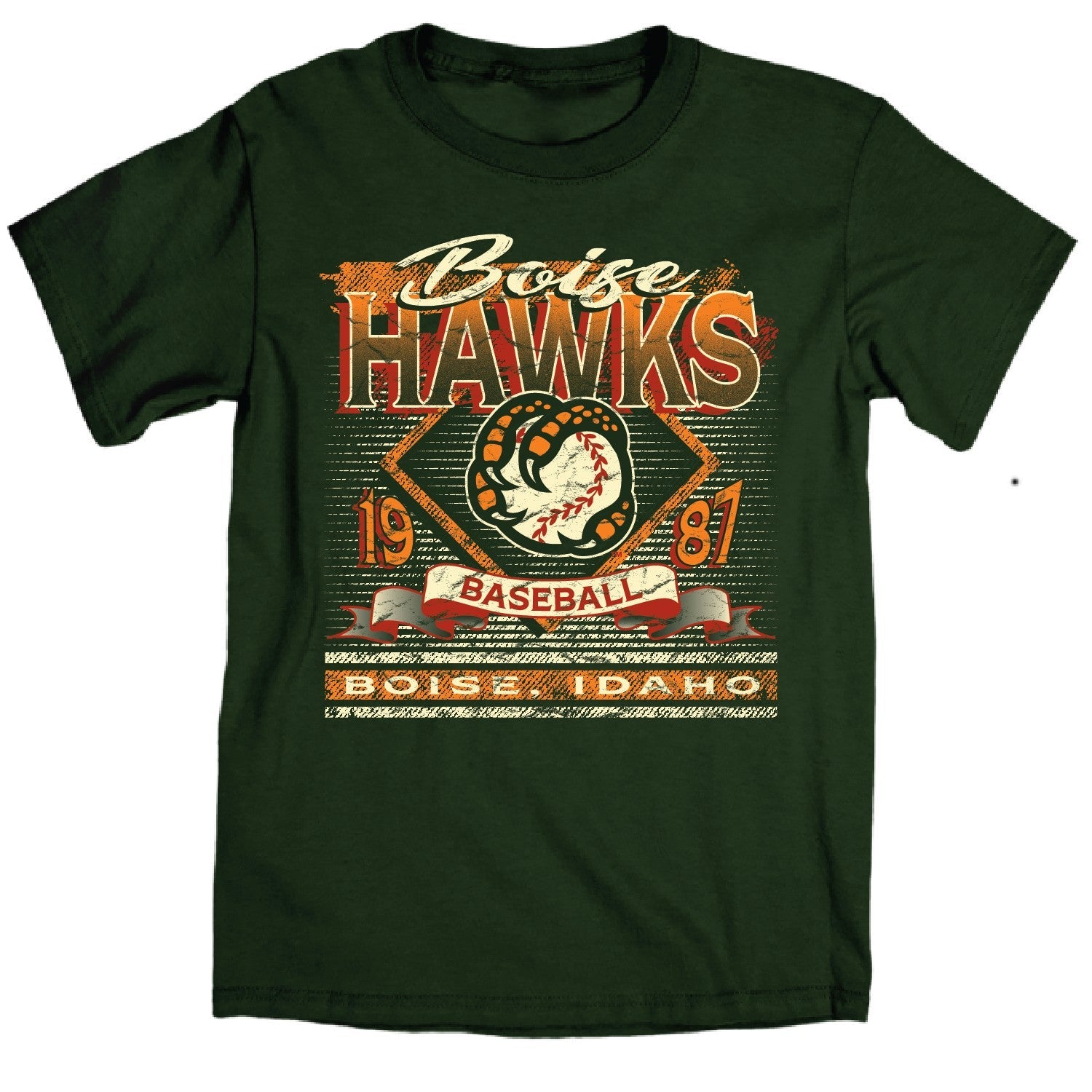 BOISE HAWKS MEN'S RUSTIC CLASSIC BALL/TALON TEE, FOREST GREEN