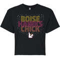BOISE HAWKS WOMEN'S RETRO NEON CROP TOP TEE, BLACK